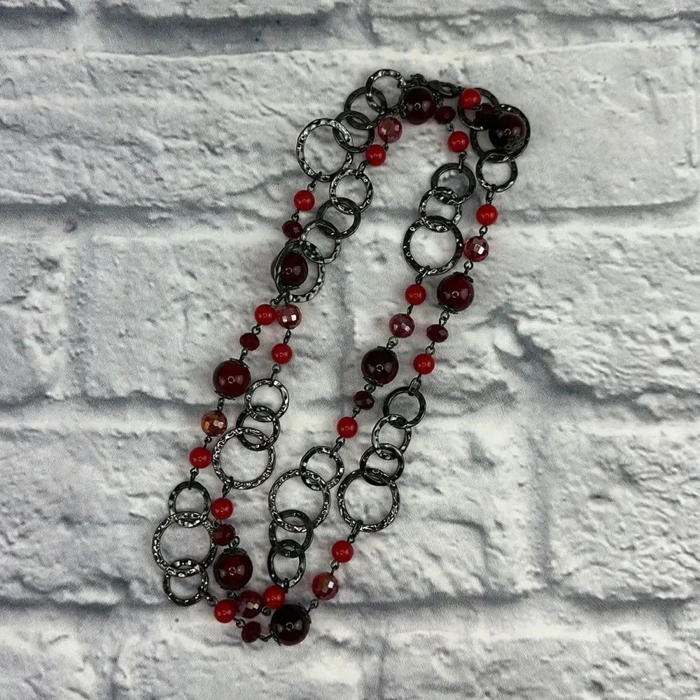 Premier Designs Very Berry Hematite and Red Necklace